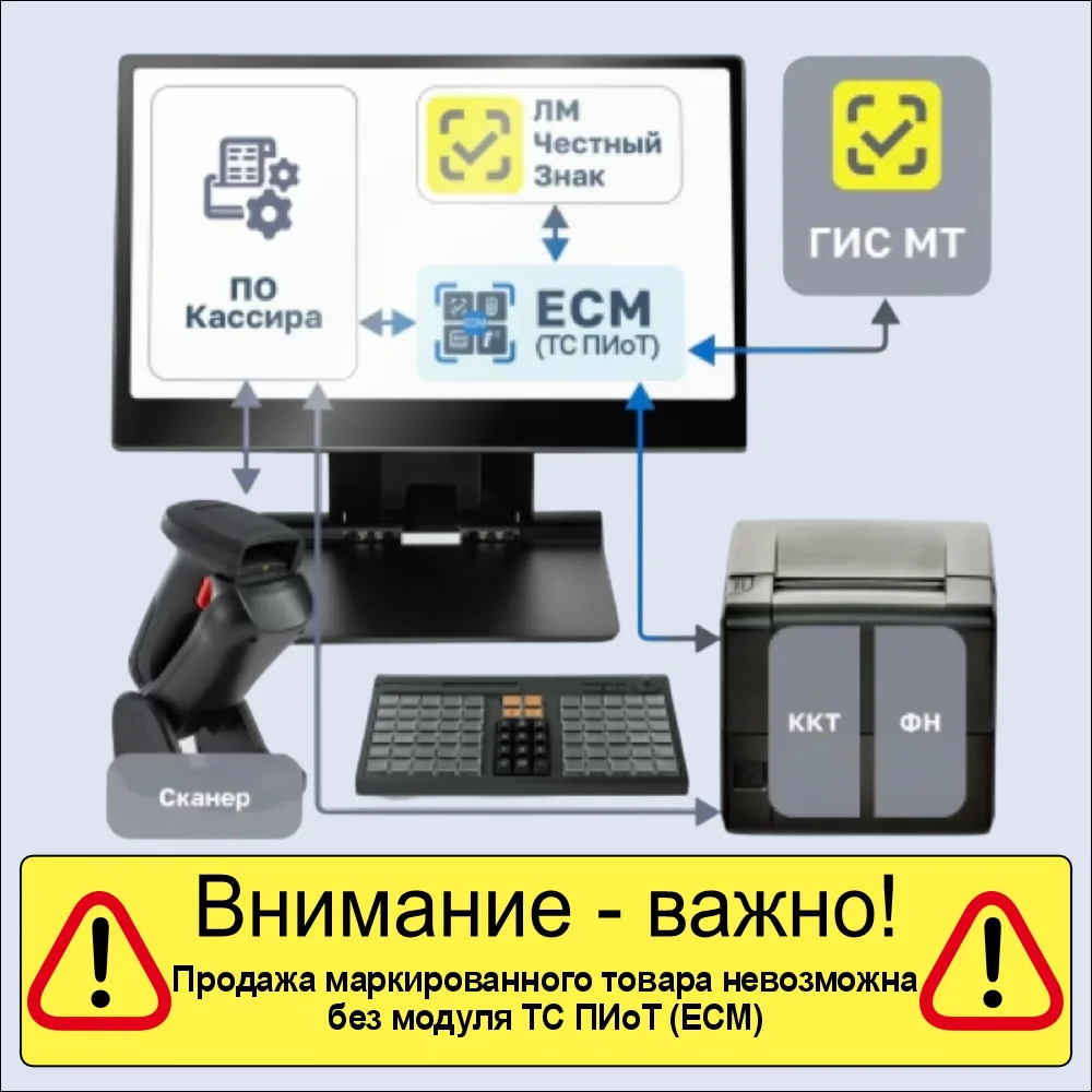 ТС ПИоТ (модуль ЕСМ) — это программа на кассе, которая перед продажей проверяет код мар...
