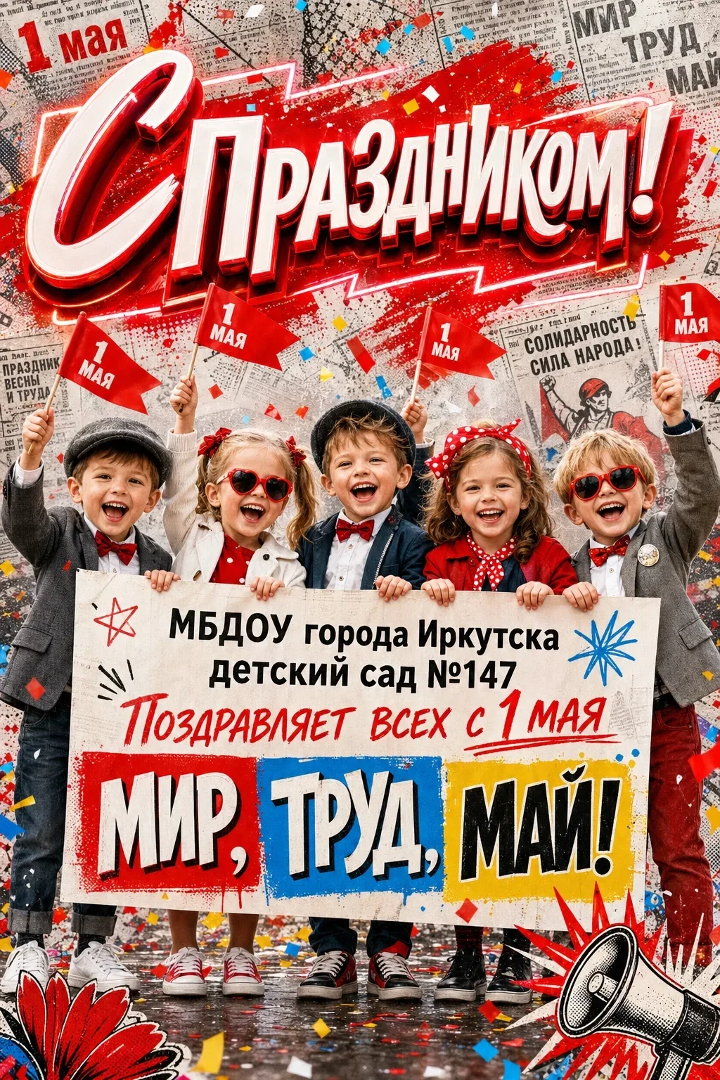 Мир! Труд! Май! 🌸

Дорогие родители!  
Поздравляем с 1 Мая! Желаем, чтобы каждый ваш день был солне