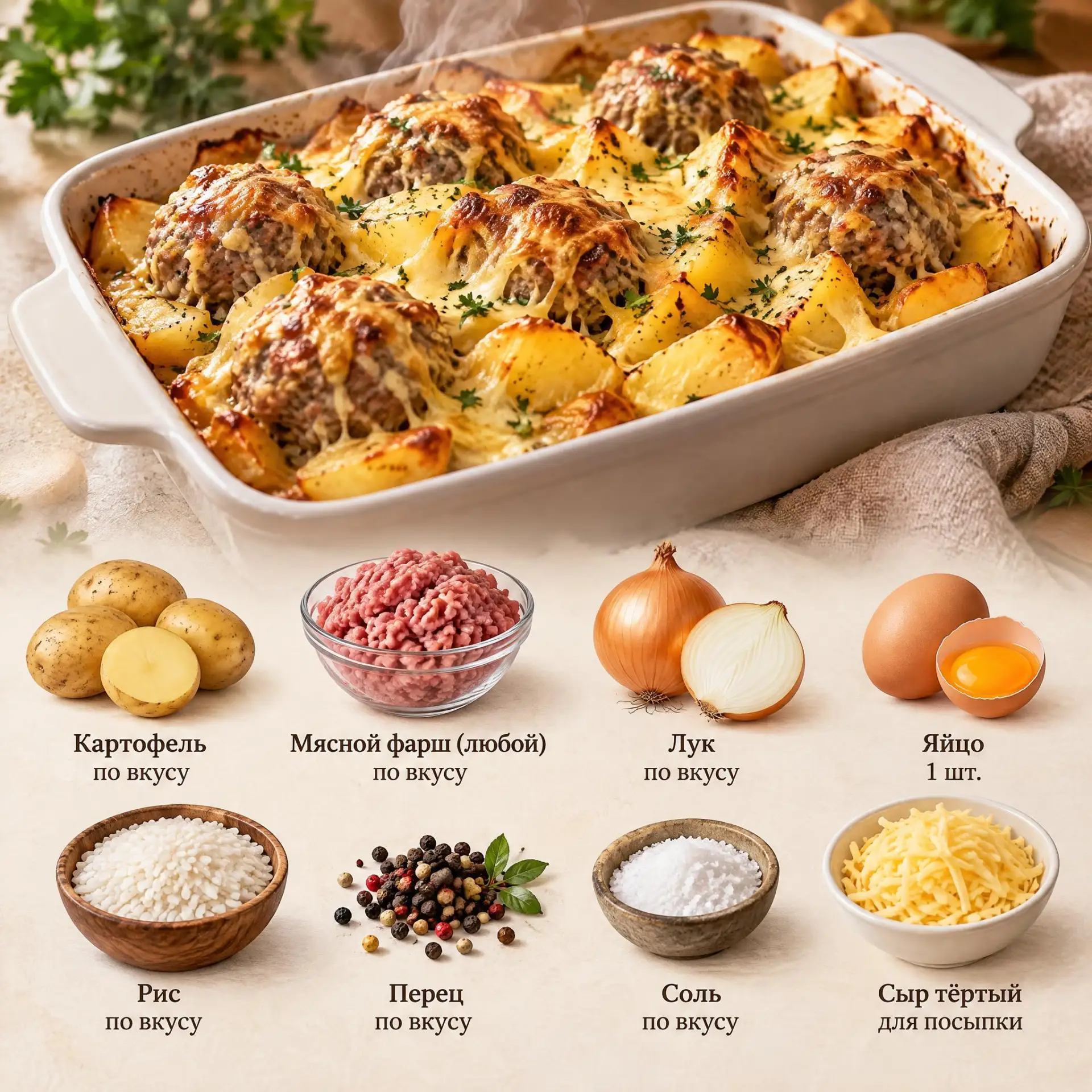 Мясные ёжики с картошкой под сыром 🤤