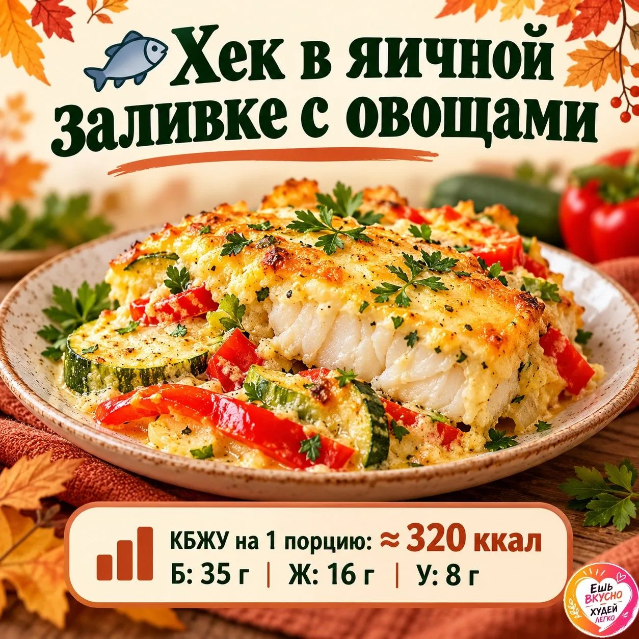 🐟 Хек в яичной заливке с овощами — нежная запеканка без майонеза