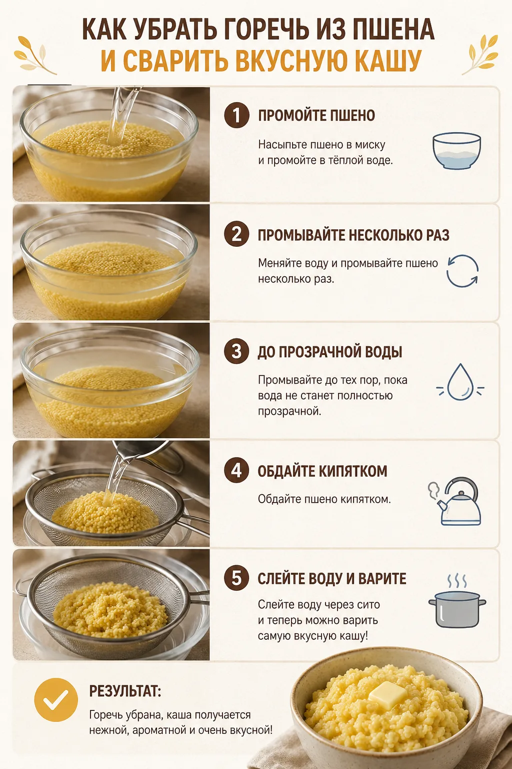 🌾 Лайфхак для идеальной пшённой каши 🍲