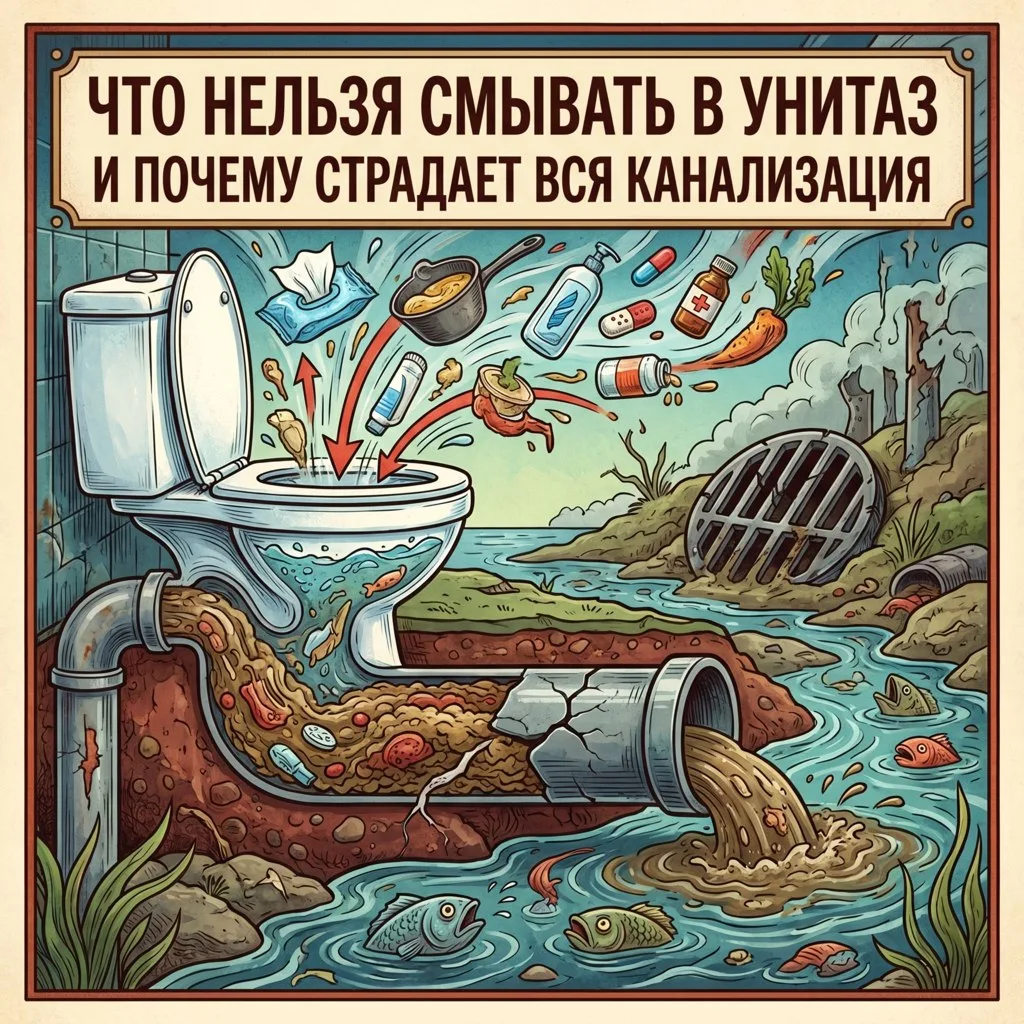 ‎🚫 Никогда не смывайте ЭТО в унитаз! Обычная привычка может привести к серьёзным проблемам в канали