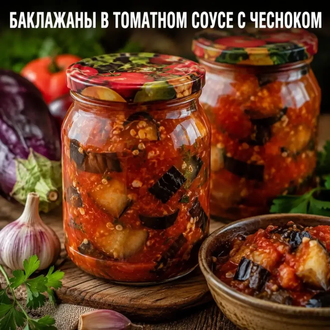 🍆 Баклажаны в томатном соусе с чесноком на зиму — пикантная закуска, которая покоряет ...