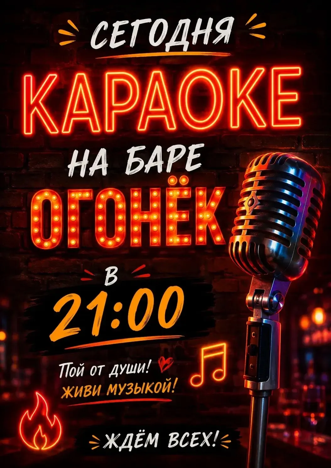 🎤 Сегодня — КАРАОКЕ в баре «Огонёк»! 🔥