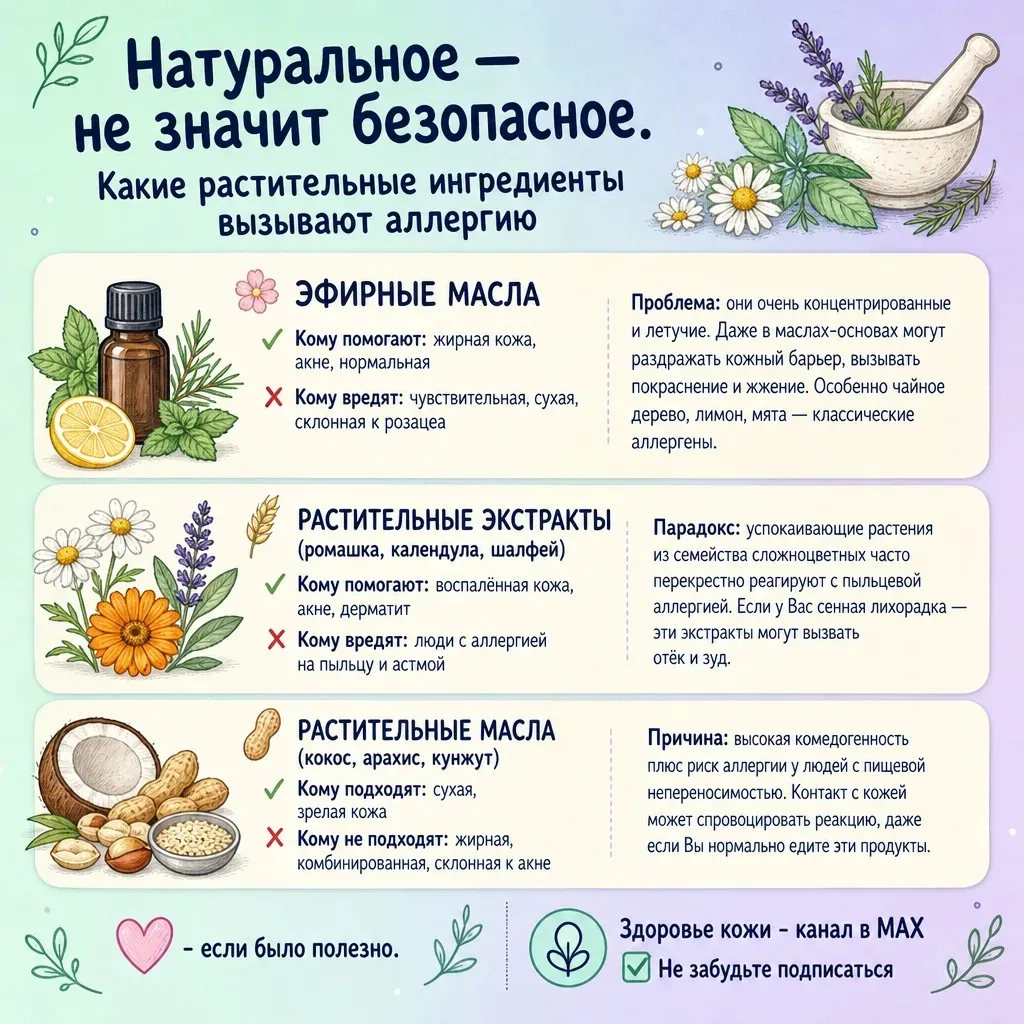 🌿 Натуральное — не значит безопасное. Какие растительные ингредиенты вызывают аллергию