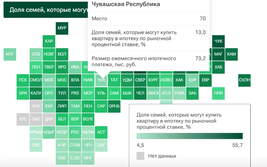 🏢 Чувашия заняла 70 место в рейтинге регионов по доступности ипотеки в 2026 году