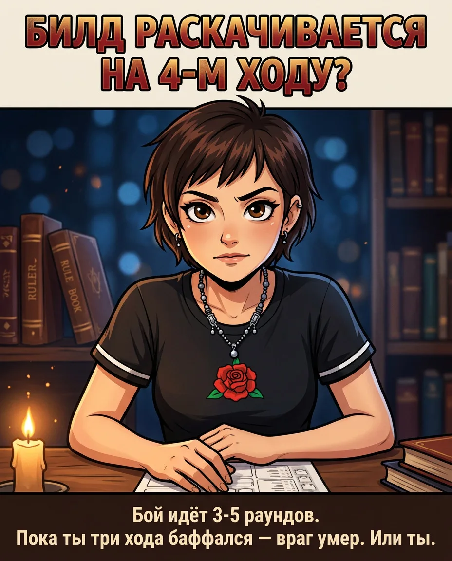 «Билд раскачивается на 4-м ходу? Бой идёт 3-5 раундов.»