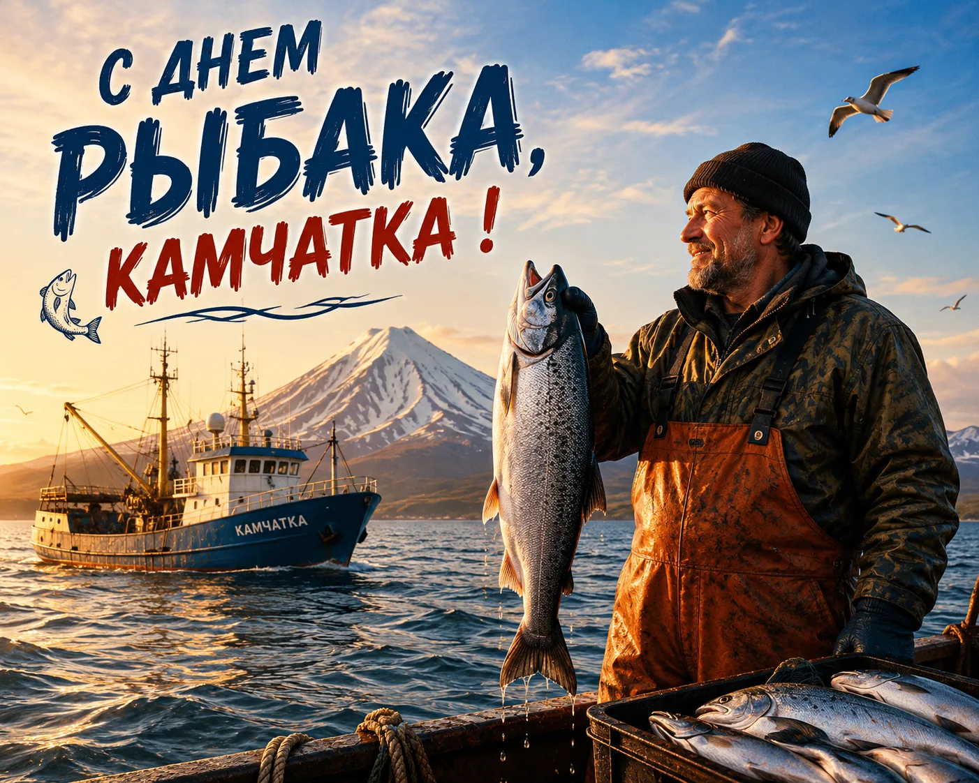 С Днём рыбака! 🎉Мы сегодня поздравляем
Всех на свете рыбаков,
Тех, кто за улов огромный🐟
Сделать м