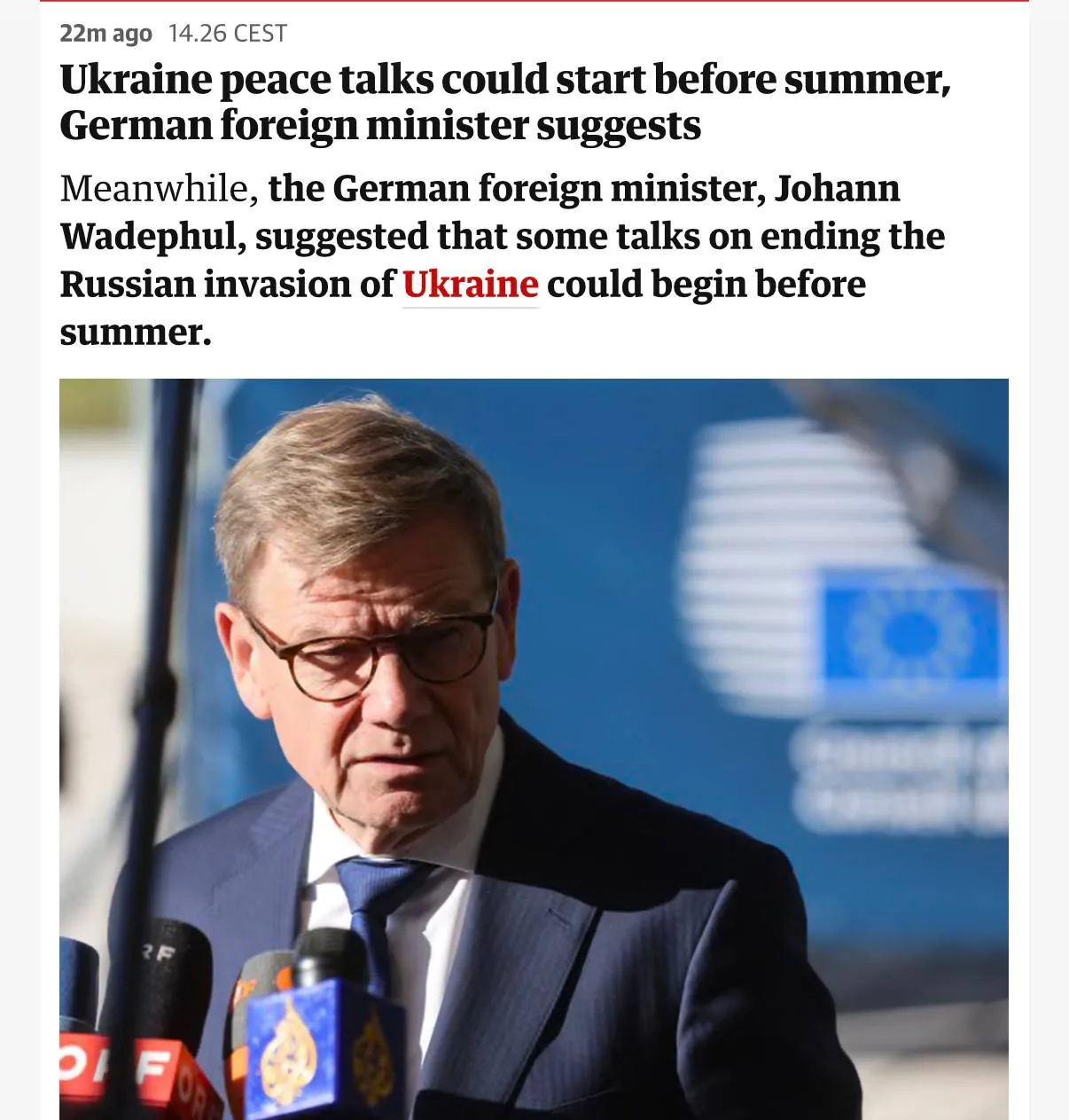 ⚡️Переговоры по Украине могут начаться уже этим летом, — глава МИД Германии Вадефуль.
