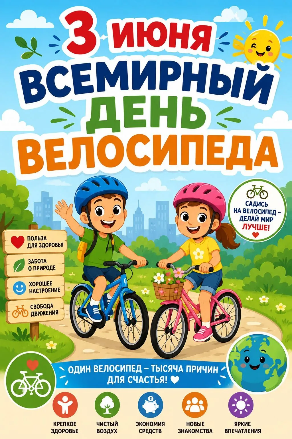 Всемирный день велосипеда отмечается ежегодно 3 июня. Это международный праздник, учреж...
