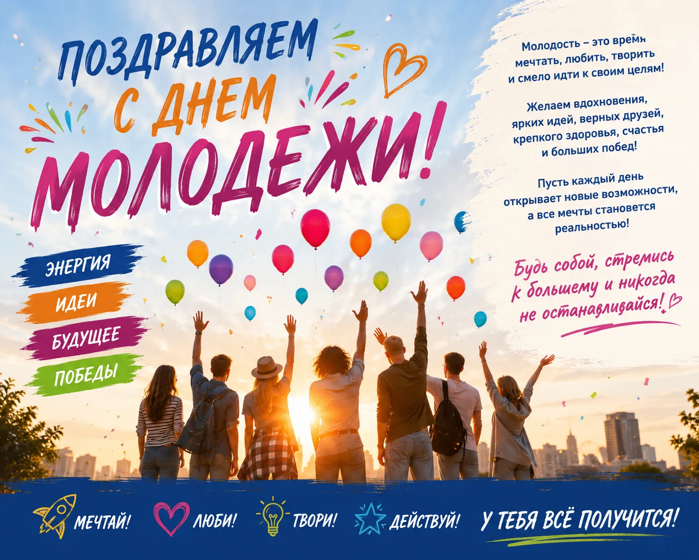 Поздравляем с Днем молодежи! 
Молодость — это время смелых идей, ярких открытий, новых возможностей 