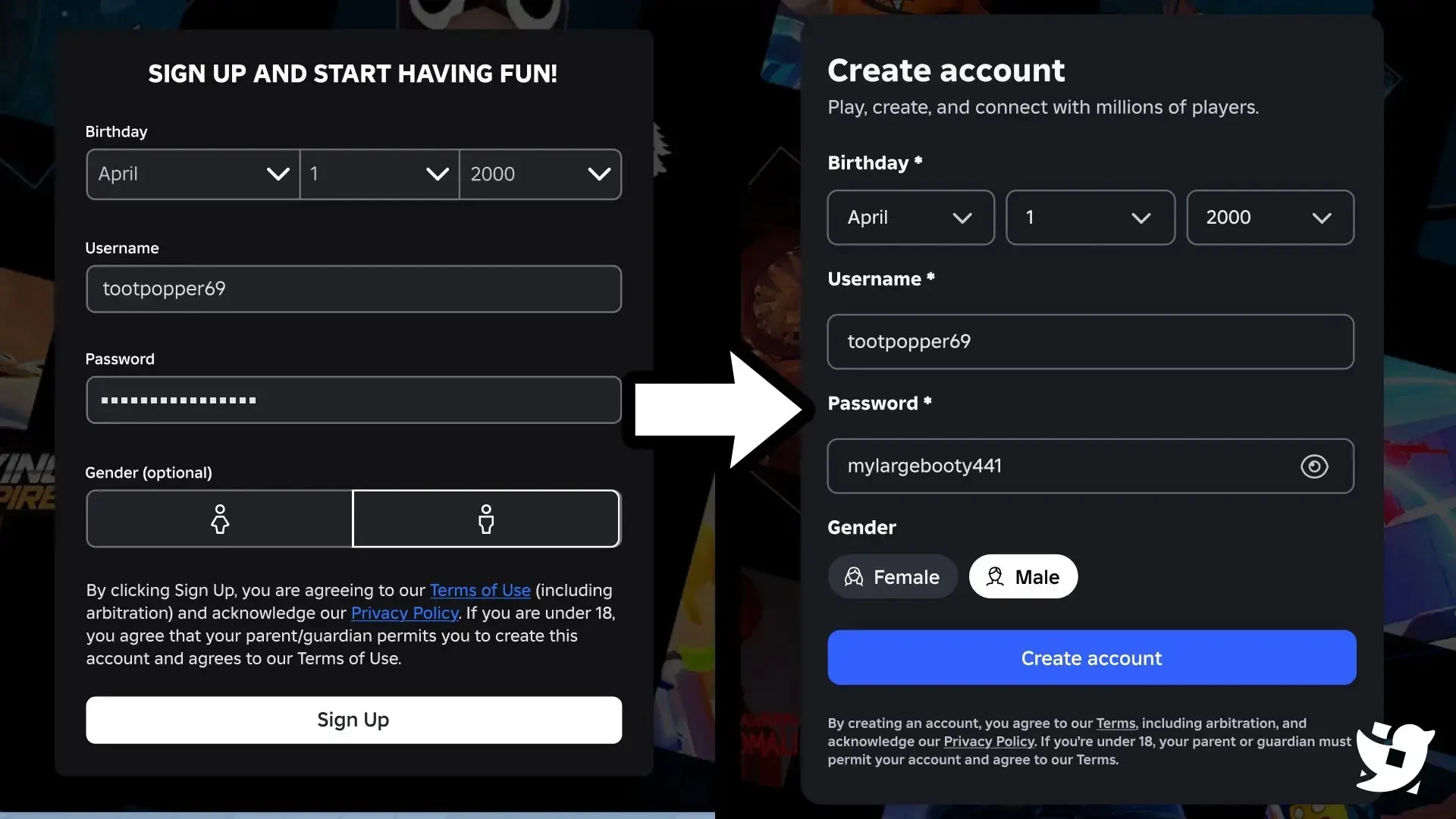 Roblox обновил страницу входа на сайте