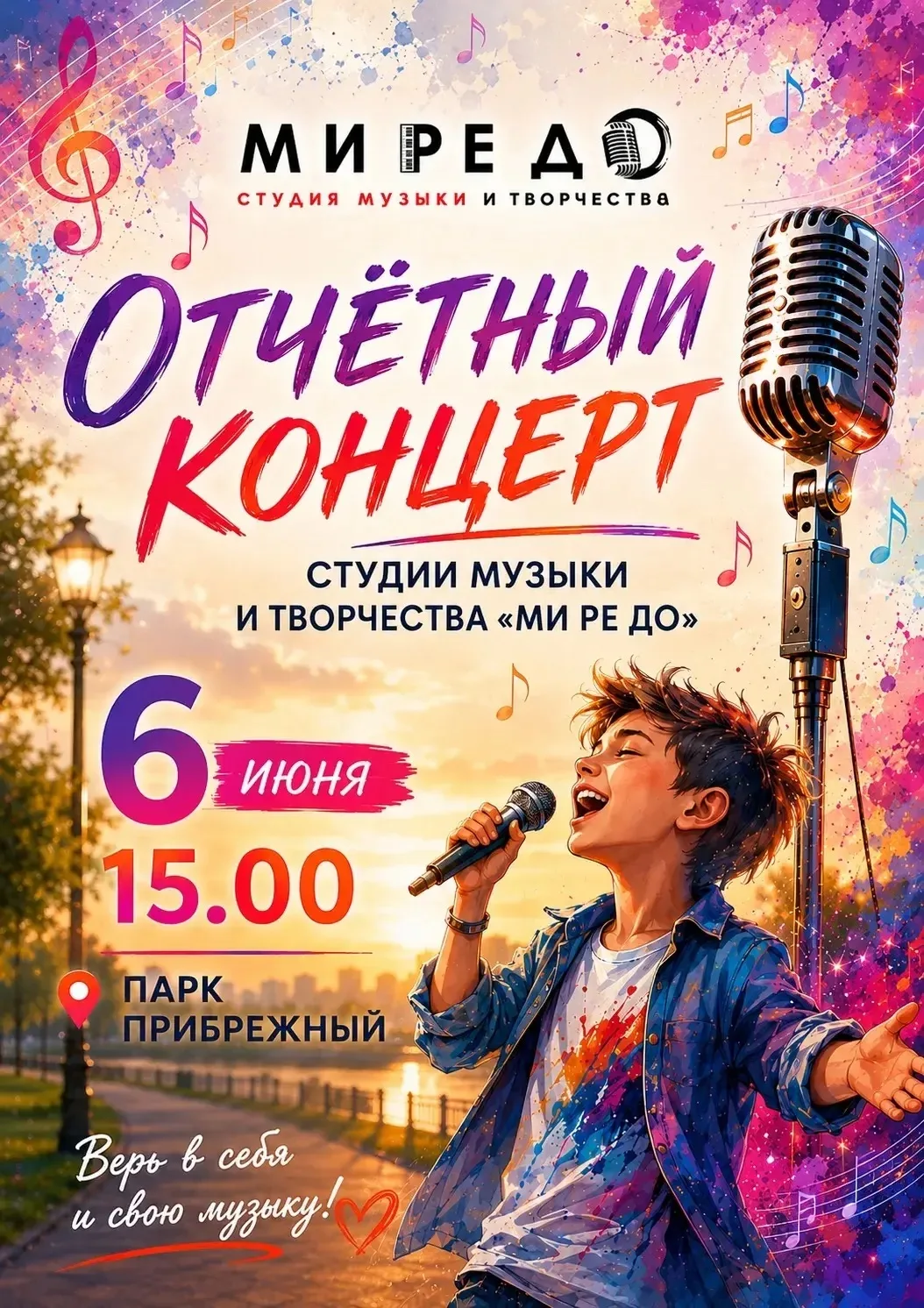 🎤 6 июня в 15:00 в Парке Прибрежном — отчётный концерт студии музыки и творчества «Ми Ре До»!

Целы