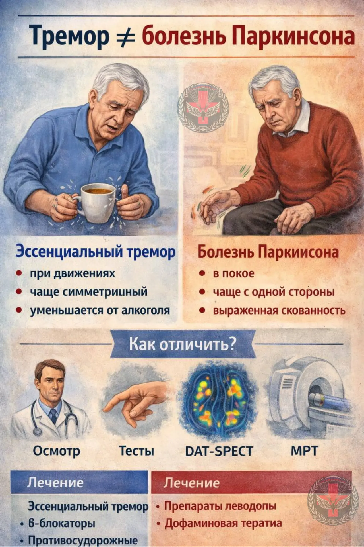 🪂 Тремор — не всегда болезнь Паркинсона  Один из самых частых страхов пациентов: «У меня дрожат руки