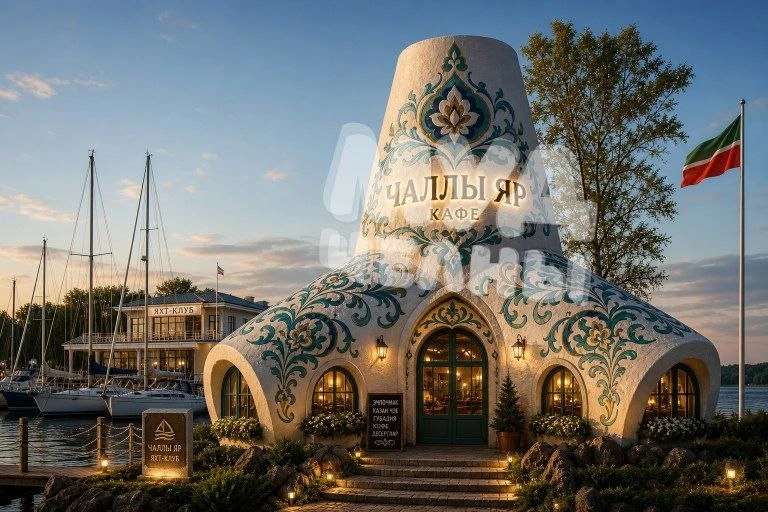 🏞 Кафе-волнорез строят на набережной Табеева. Здание в форме тетрапода с видом на воду...