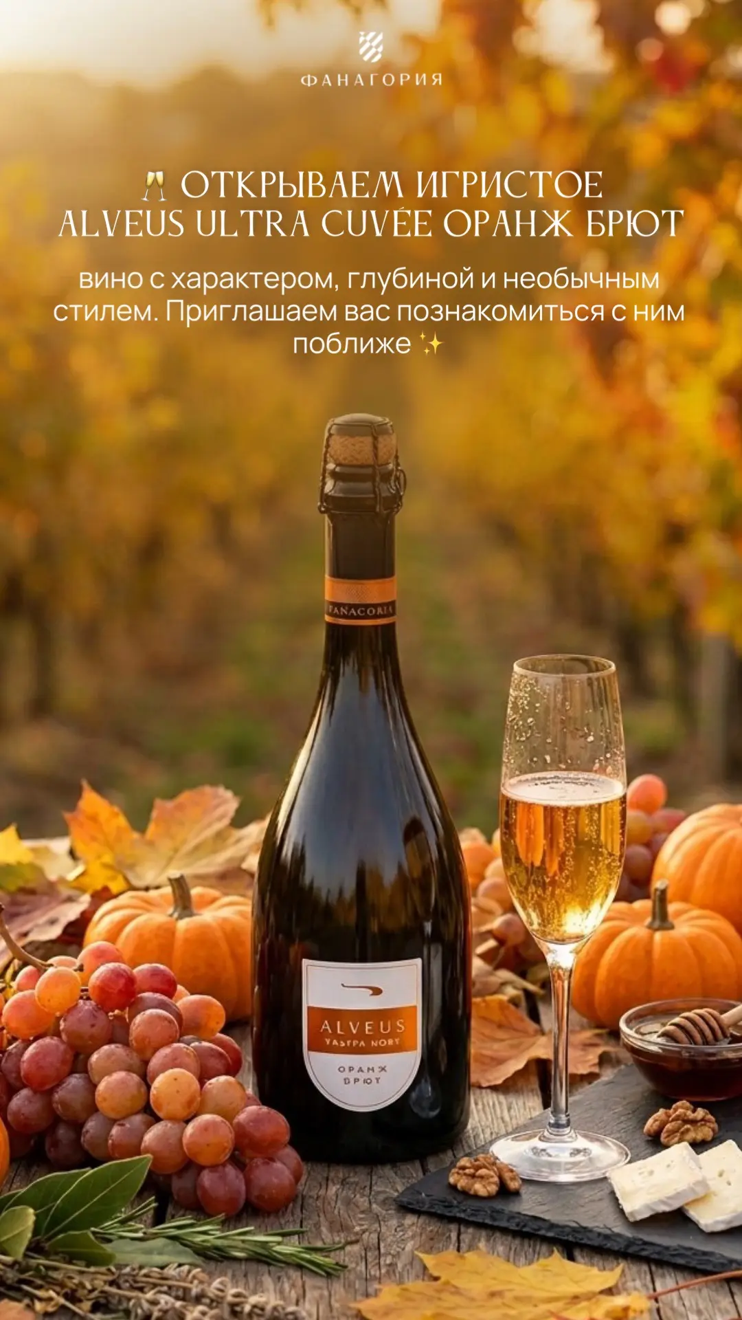🥂 Вечер винных открытий с Alveus Ultra Cuvée Оранж Брют от Фанагории