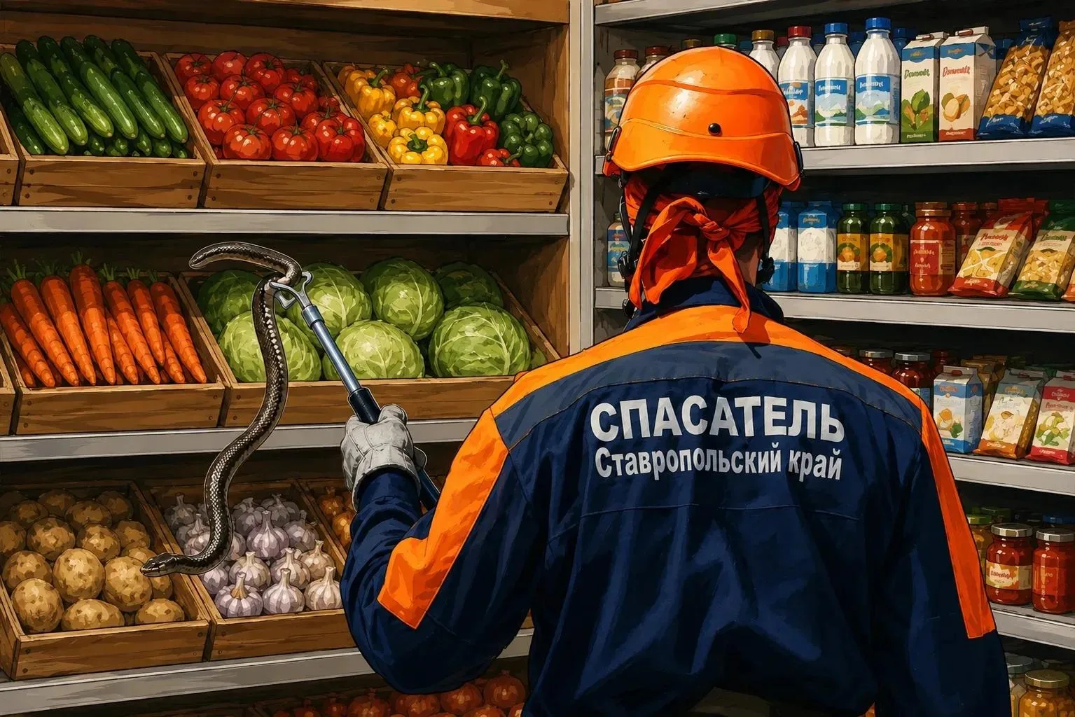 Спасатели ПАСС СК отловили ужа в супермаркете.