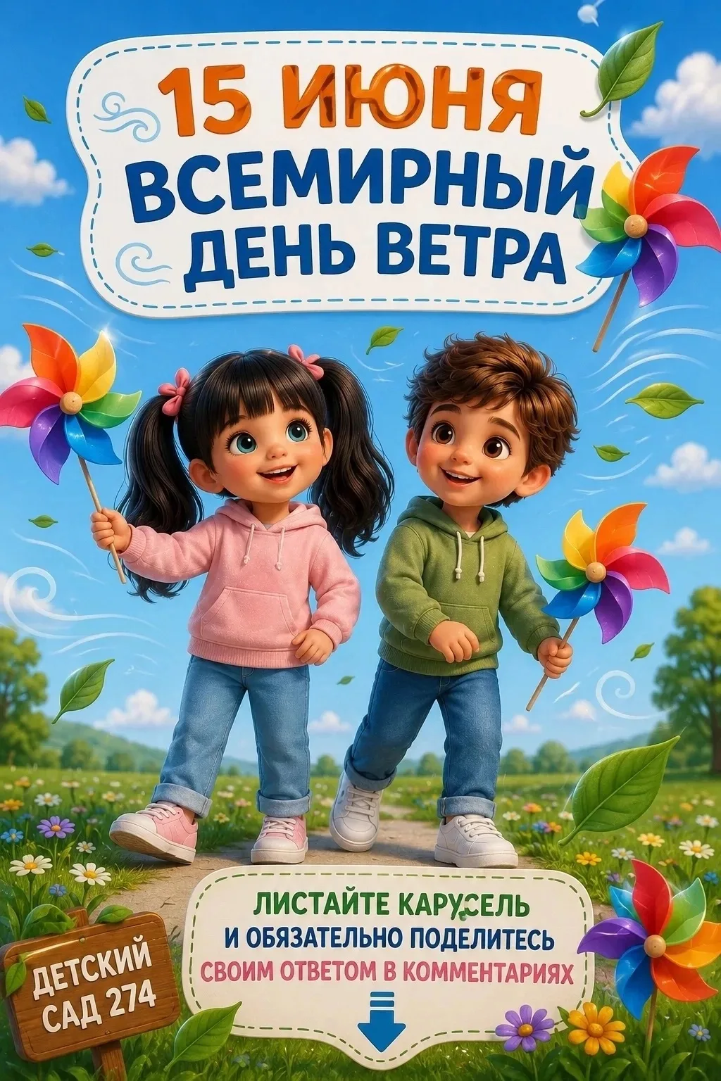 🌍💨 15 июня — Всемирный день ветра!
Вы когда-нибудь задумывались, что ветер нельзя увидеть, но можн