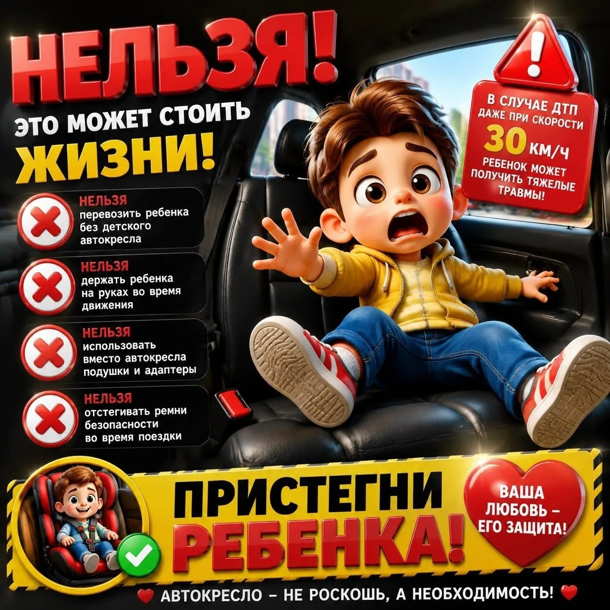 Игрушка в салоне — это весело, а ребенок в кресле — это безопасно!

Родители, чек-лист перед выездом