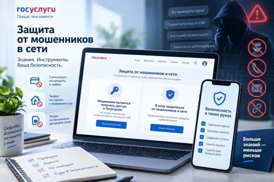 На Госуслугах появился сервис «Защита от мошенников в сети».