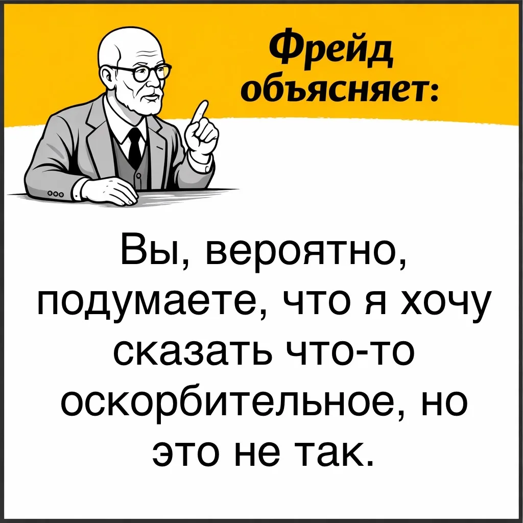 Фрейд отмечал, что иногда мысль проявляется через отрицание в подобных фразах.   Человек сначала сам