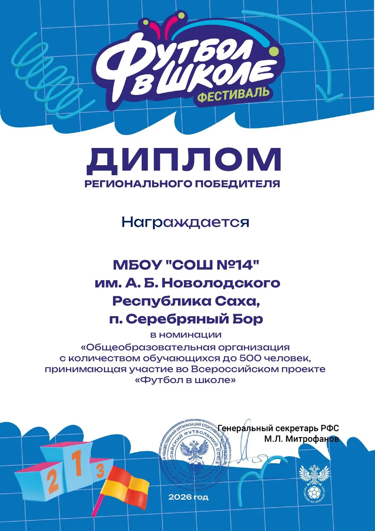 Триумф "Футбола в школе": МБОУ СОШ №14 – лидер Республики Саха (Якутия)!