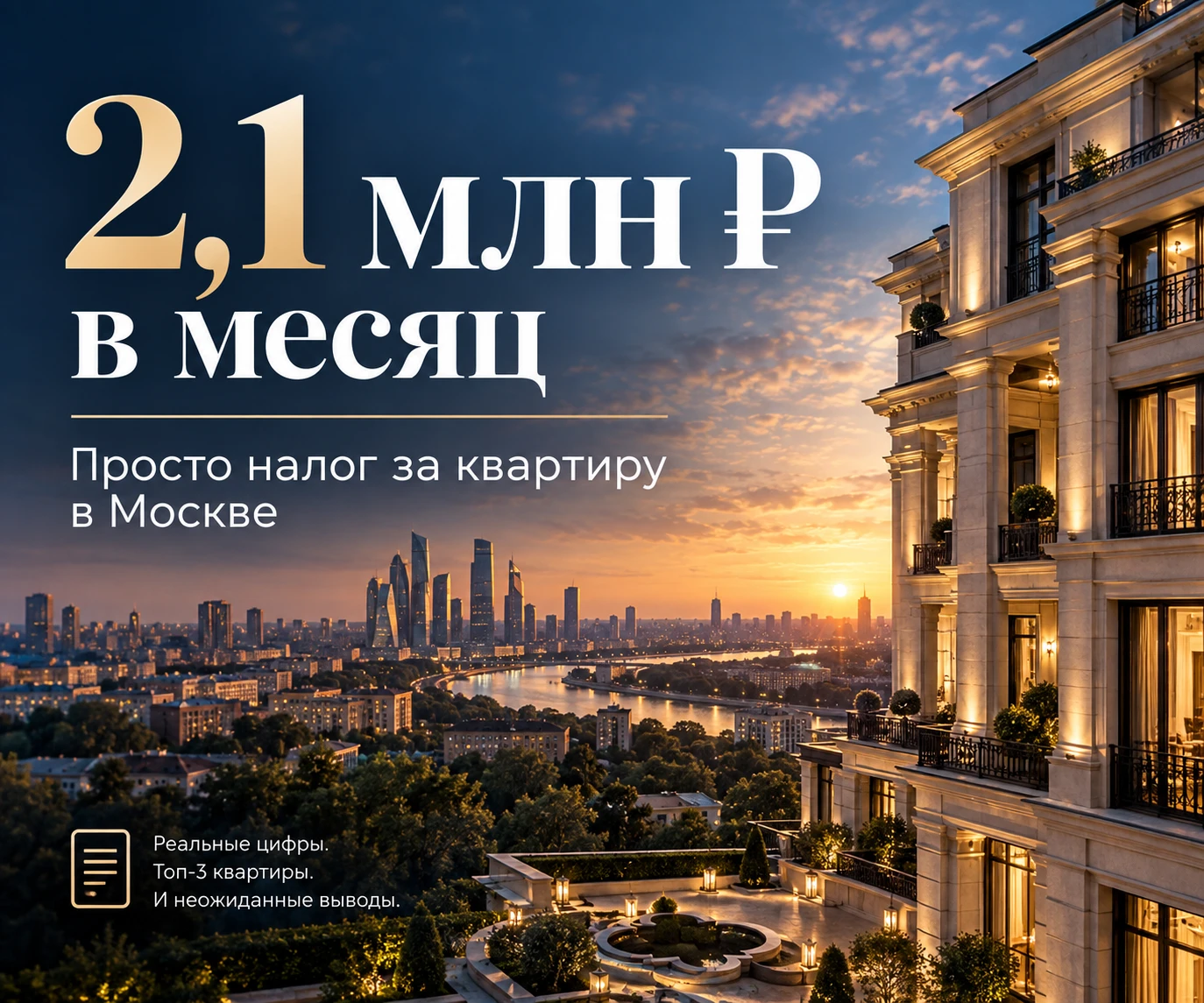 2,1 млн рублей в месяц. Просто налог за квартиру
