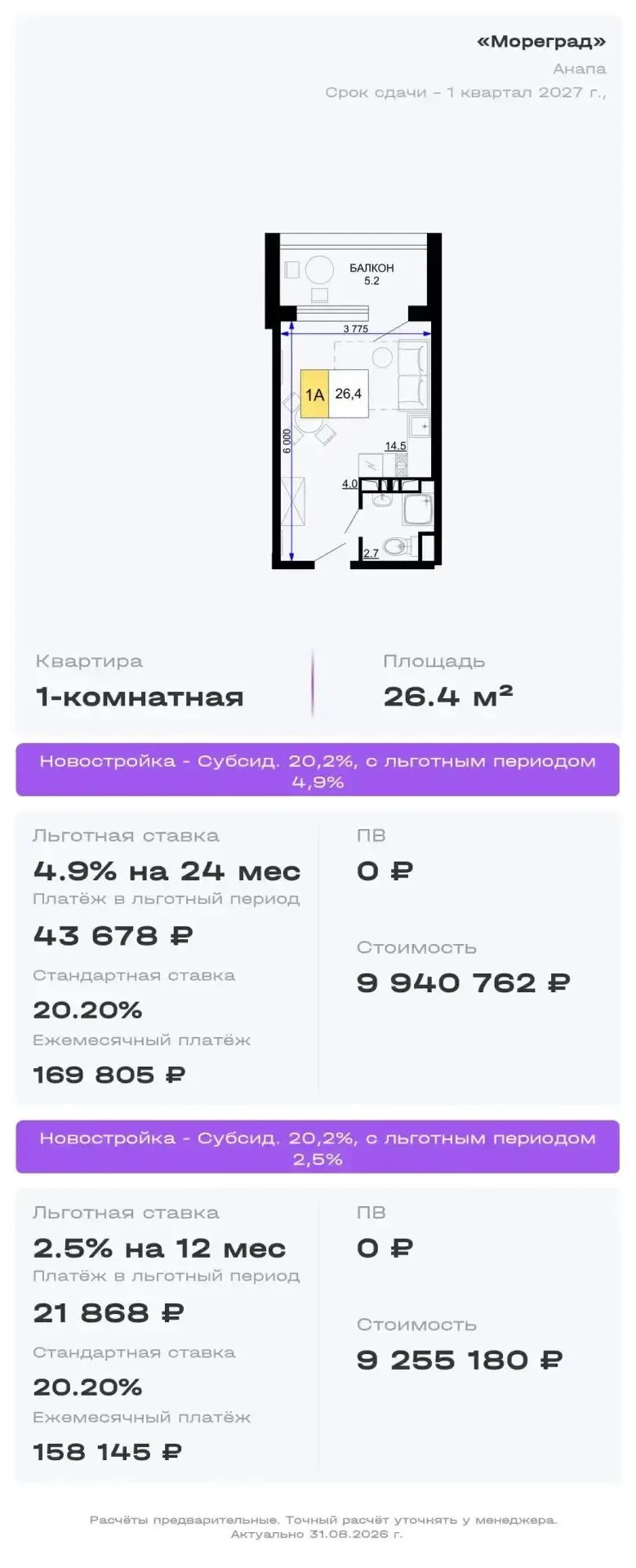 Мореград, ипотека без пв