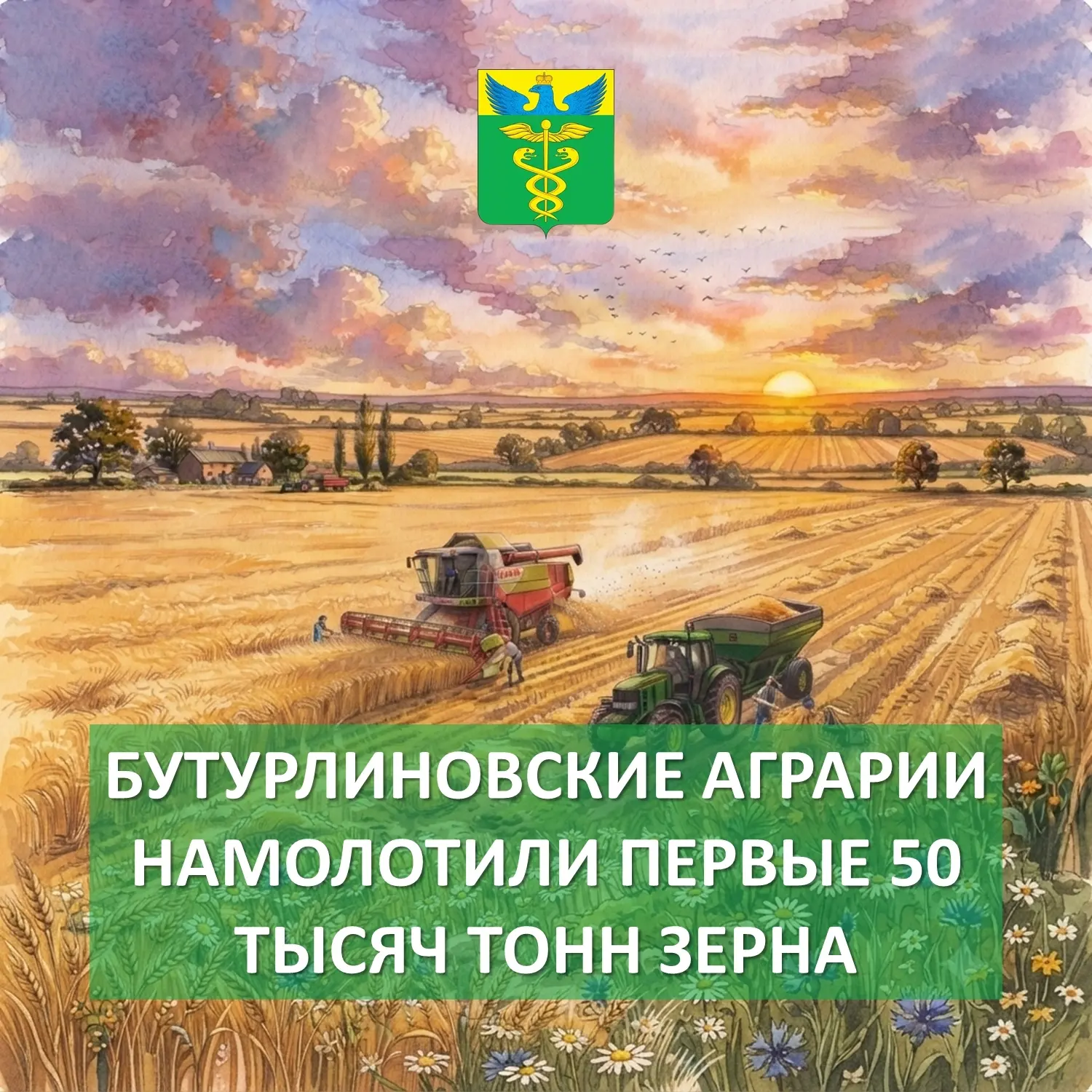 🌾 В Бутурлиновском районе полным ходом идёт уборочная кампания! 
 
Старт был дан 14 июля, и на сего