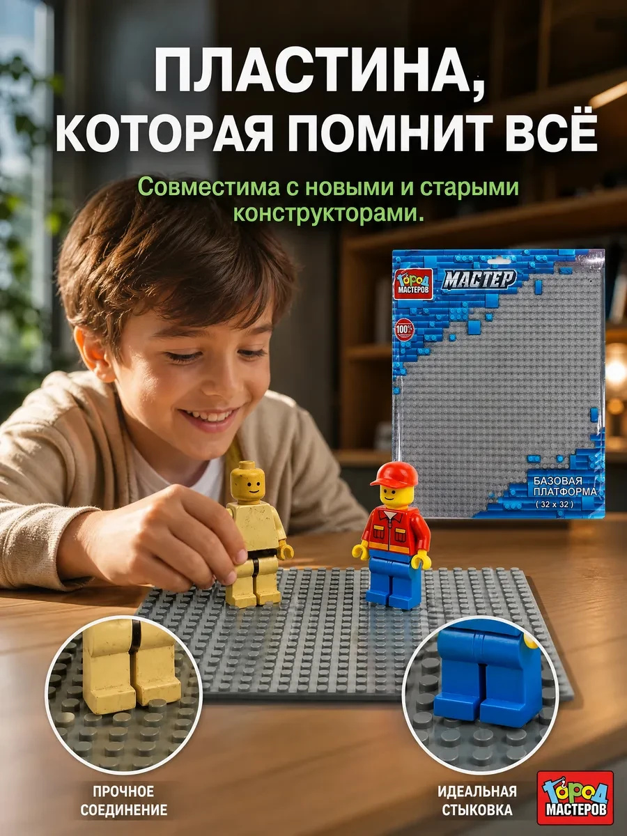 ⚡️ Пластина база для блочного пластикового конструктора, Город мастеров