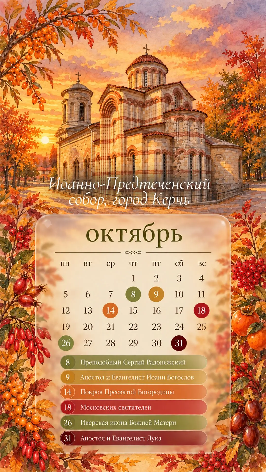 🍁 Входим в октябрь с календарями-заставками от Феодосийской епархии