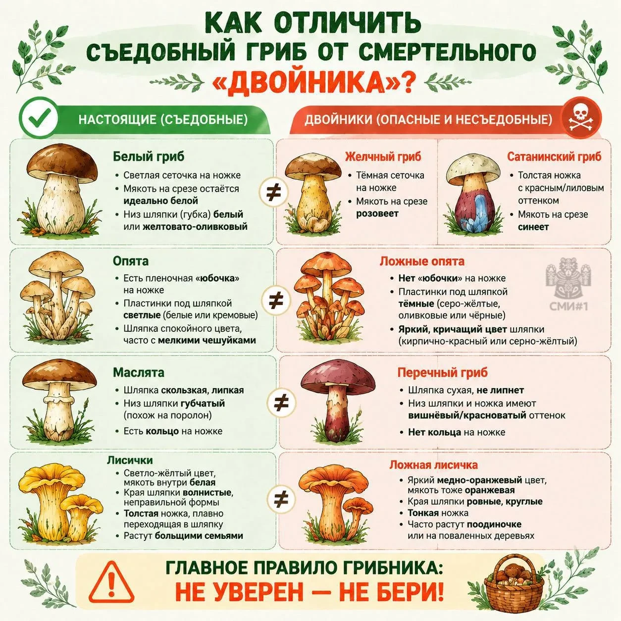 В разгар сезона сбора грибов специалисты напоминают об опасности перепутать съедобные в...