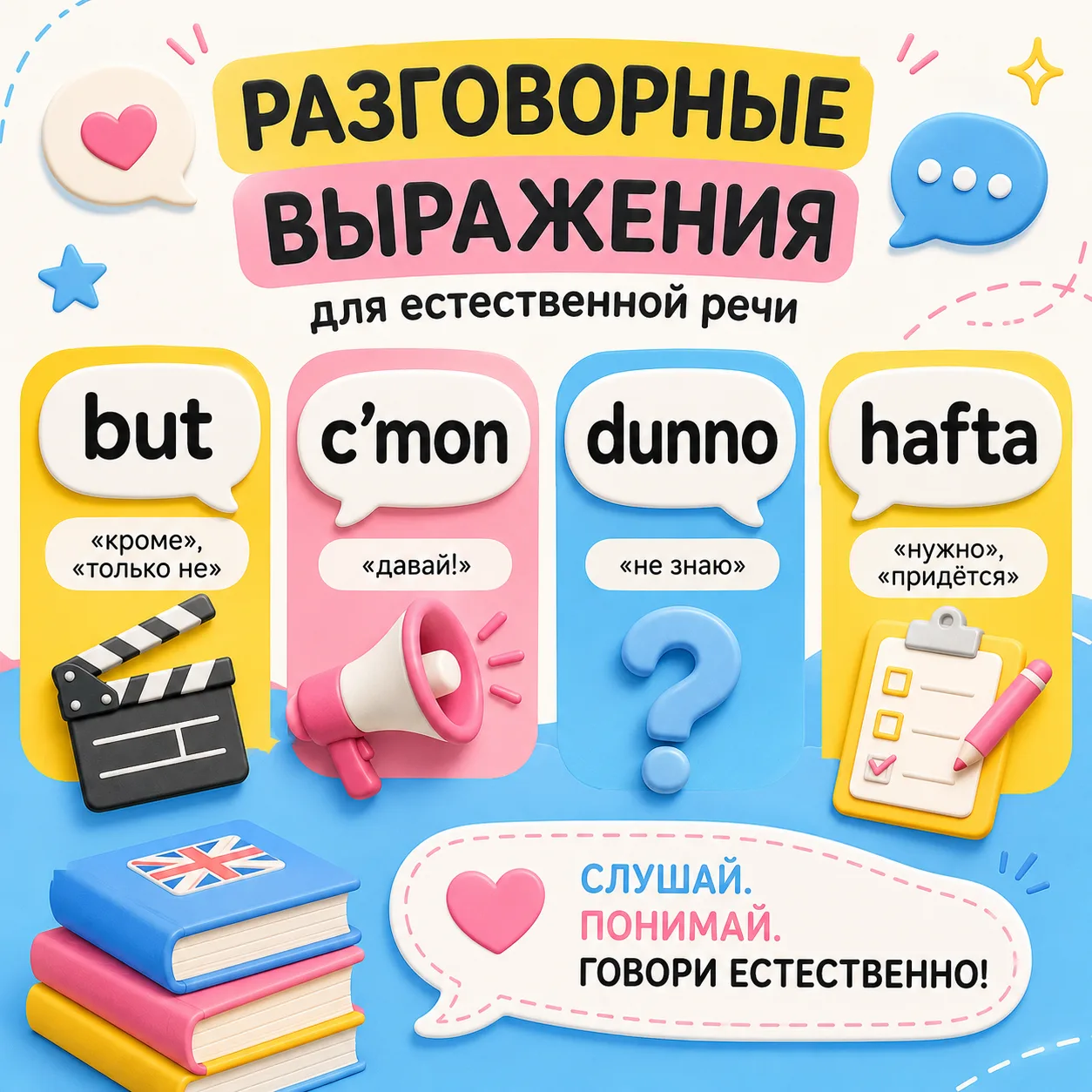 Разговорные выражения, чтобы лучше понимать английскую речь📕