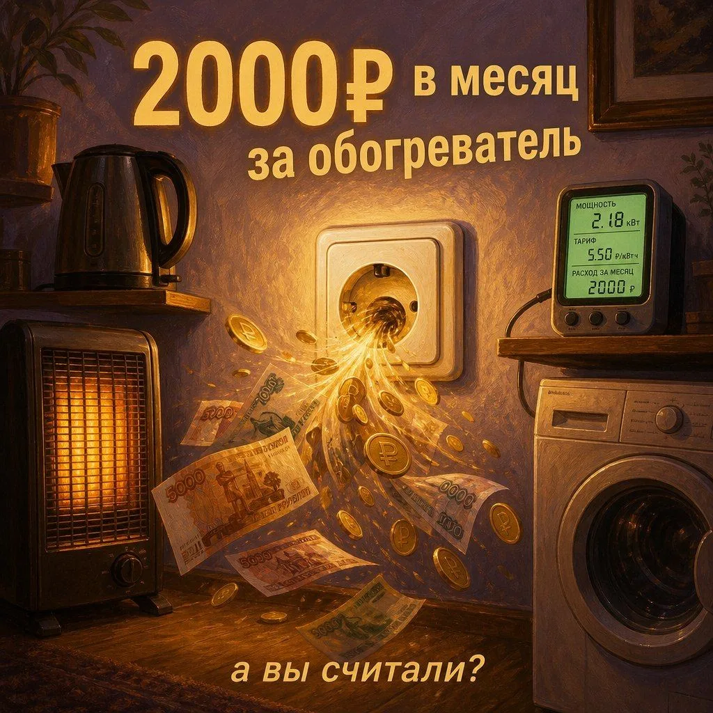 Один обогреватель на 2 кВт, если гонять его по 5 часов в день, добавляет к счёту почти 2000 рублей в