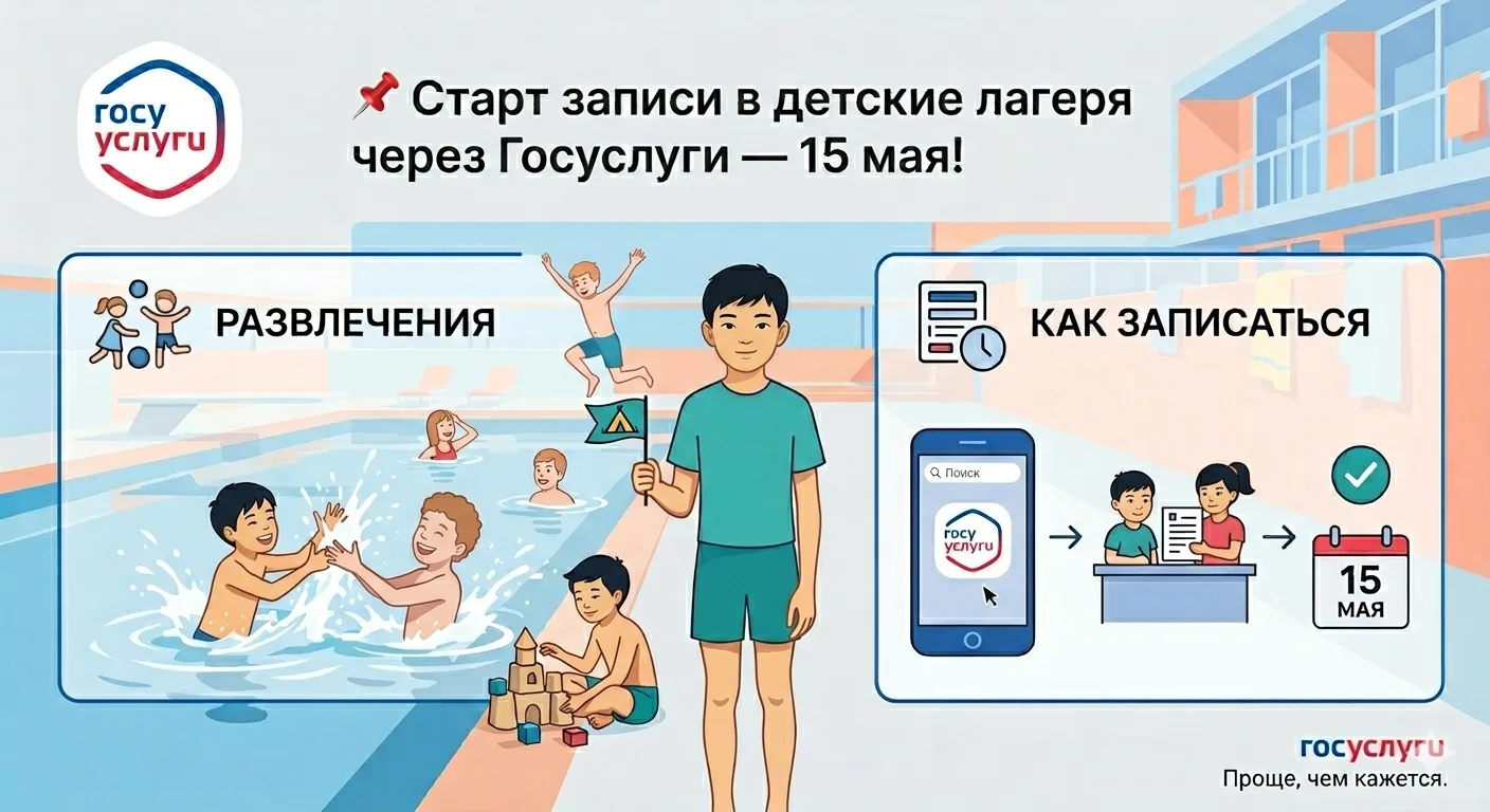 📌 Старт записи в детские лагеря через Госуслуги — 15 мая!