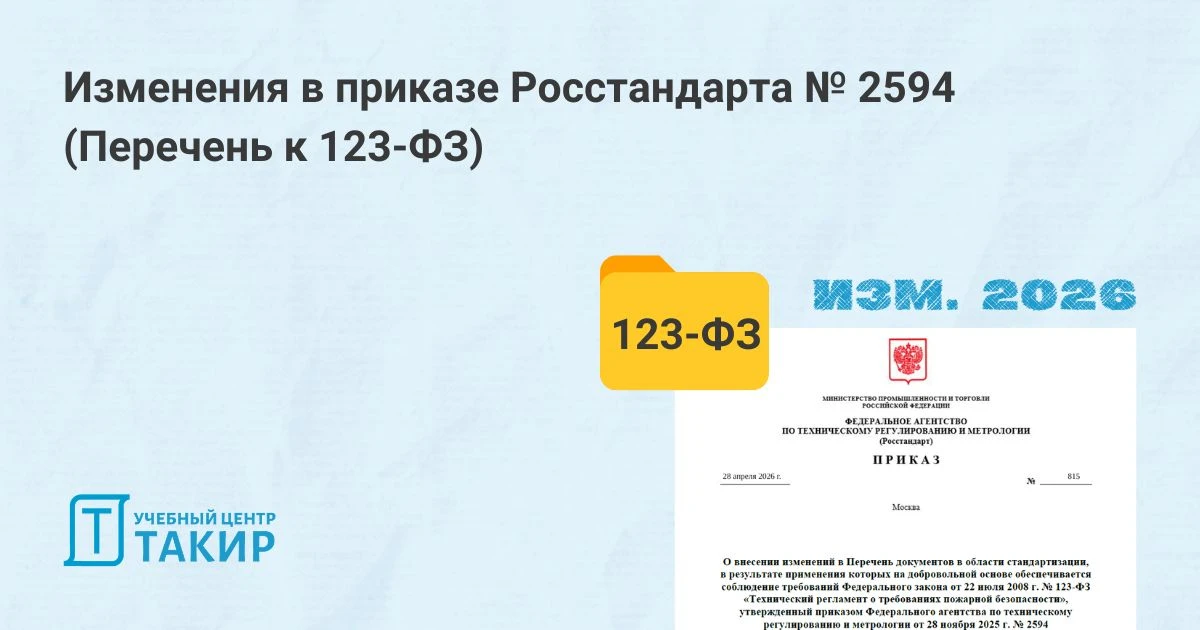 Изменения в приказе Росстандарта № 2594 (Перечень к 123-ФЗ)