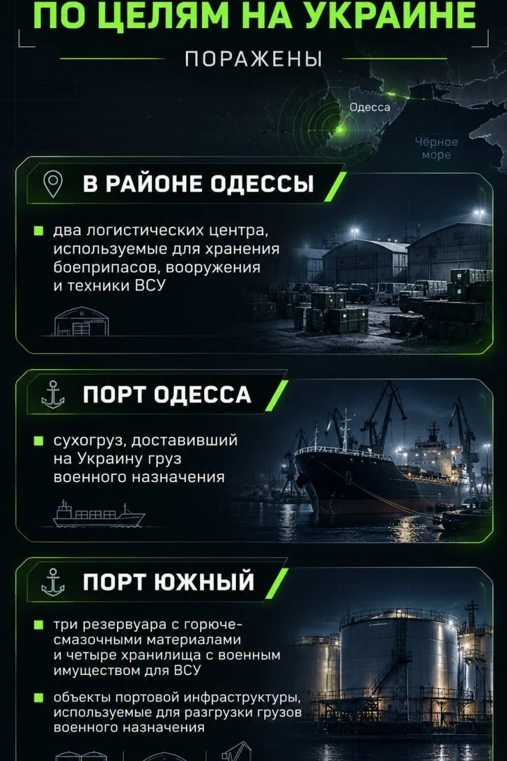ВС РФ в течение дня нанесли новые удары по судам, портовой и логистической инфраструкту...