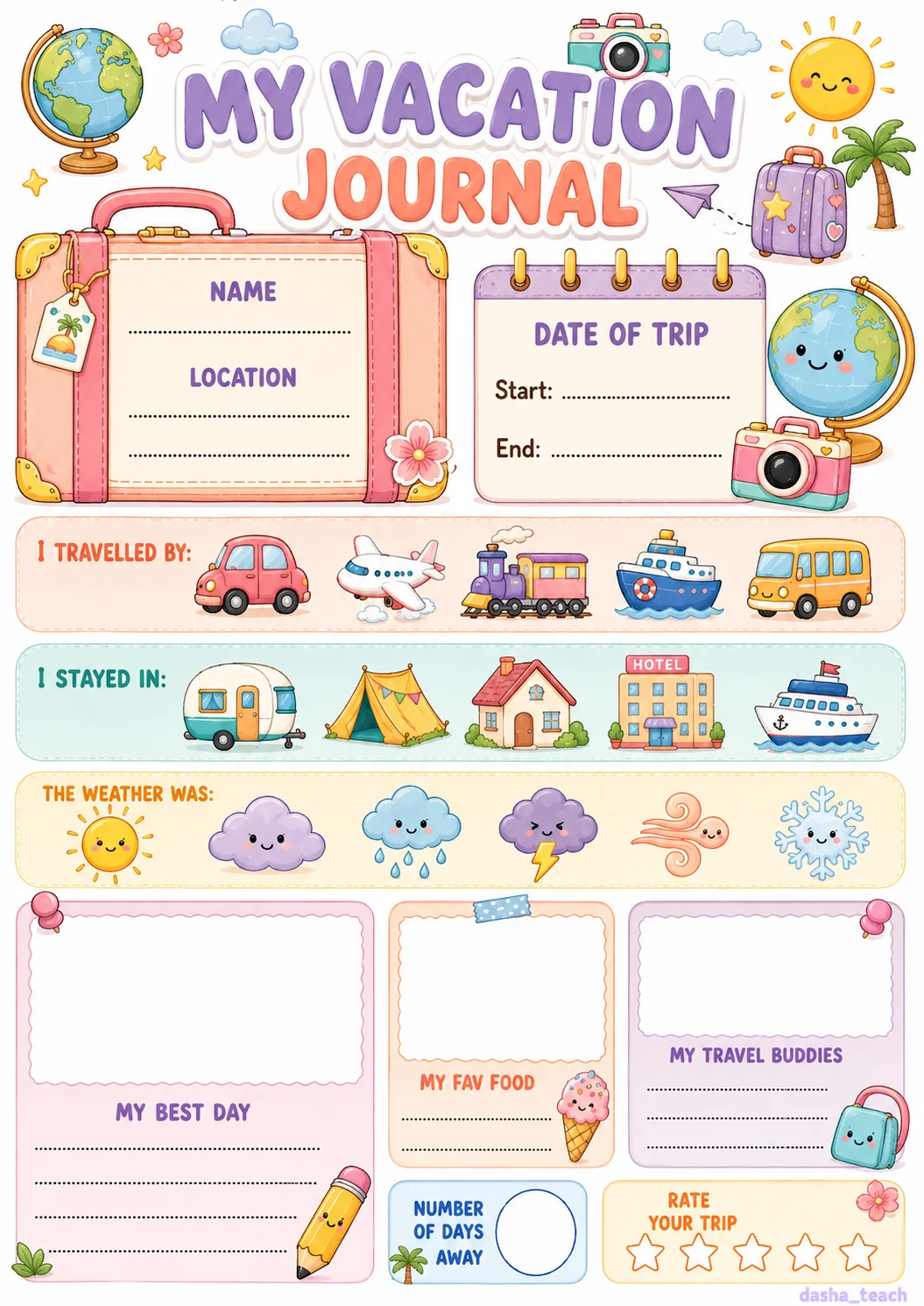 🏖️📒 my vacation journal | worksheets