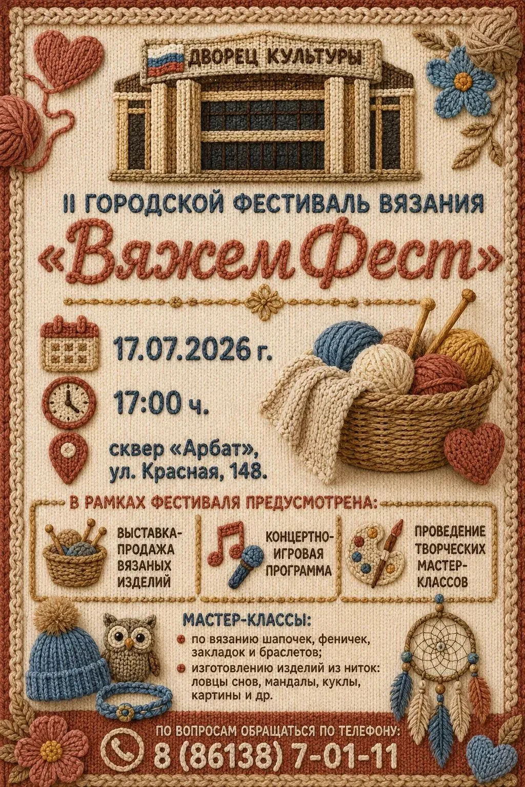 🧶Все желающие приглашаются на II Кропоткинский фестиваль вязания «ВяжемФест»