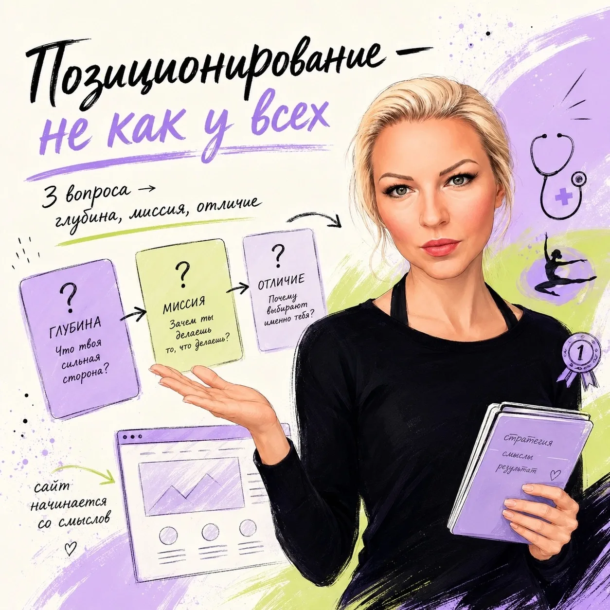 Я начала делать сайт для спортивного врача.