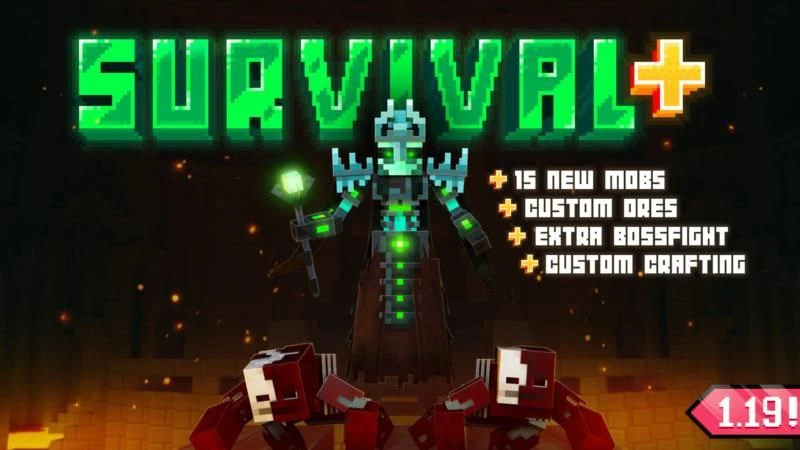 DLC Survival+ (Обновлённый)  ⚠️Работает на версиях выше: +1.19  Выживайте в новом опыте с новыми моб