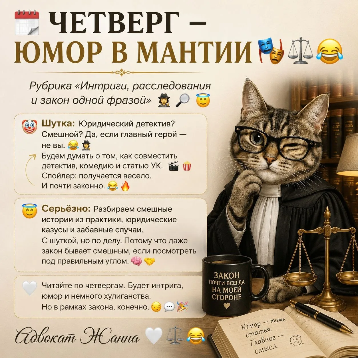 📆 ЧЕТВЕРГ — ЮМОР В МАНТИИ 🎭⚖️😂🏡🔥