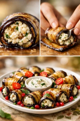 РУЛЕТЫ ИЗ БАКЛАЖАНОВ С СЫРОМ И ЧЕСНОКОМ — ЭЛЕГАНТНАЯ ЗАКУСКА С СРЕДИЗЕМНОМОРСКИМ АКЦЕНТ...