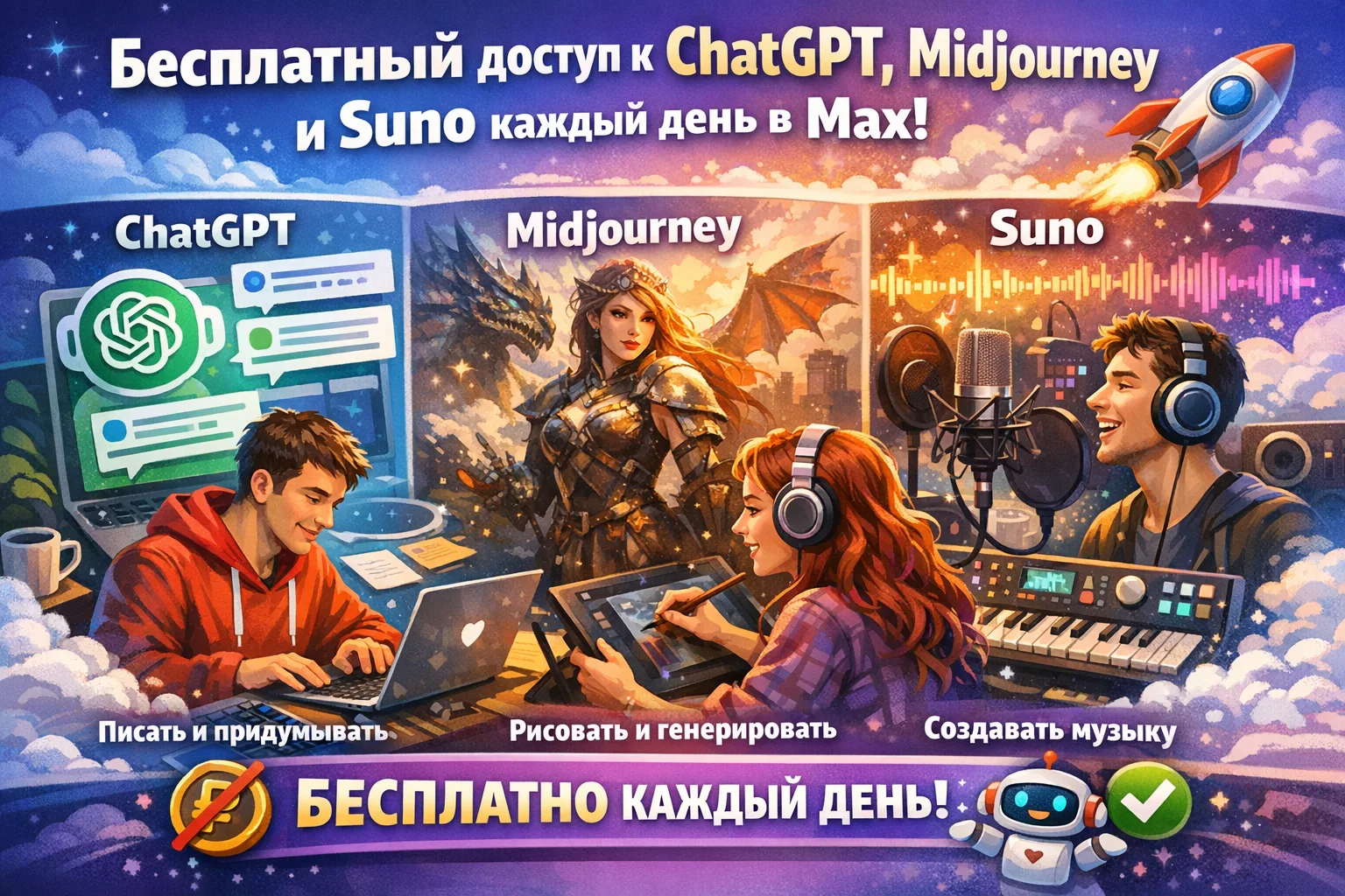 🔥 Бесплатный доступ к ChatGPT, Midjourney и Suno — каждый день прямо в Max

Хочешь нейросети, котор