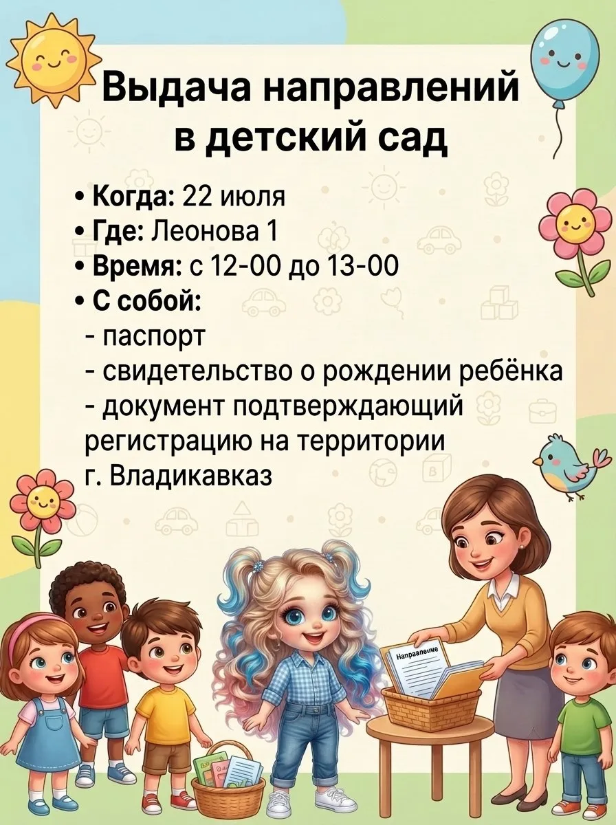 🎉 Важное напоминание! 🎉
22 июля — день выдачи направлений в наш детский сад! 💛

📋 Все детали (вр
