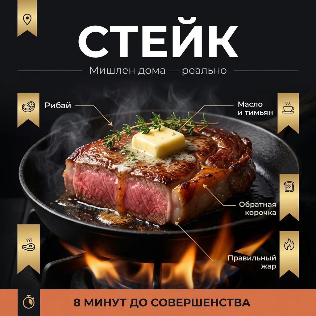 🥩 Стейк уровня мишлен на обычной сковороде за 8 минут — да, это реально