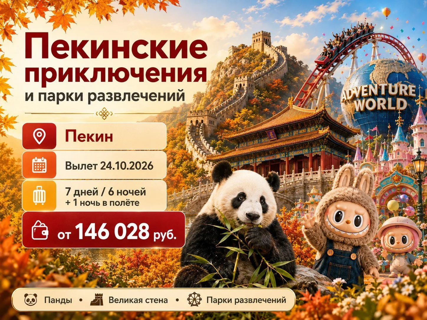 🎢 Идеальные осенние каникулы с детьми: тур "Пекинские приключения и парки развлечений"