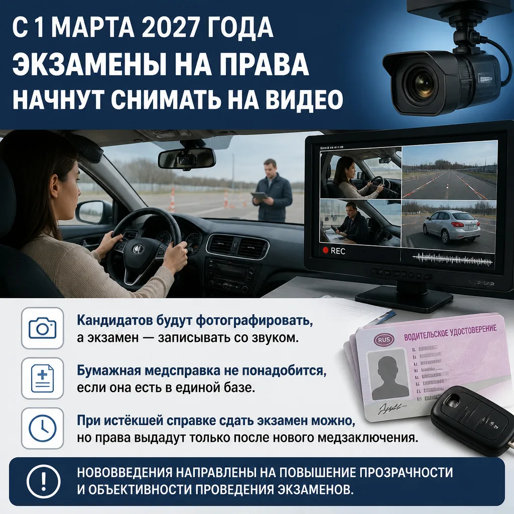 🚘 С 1 марта 2027 года экзамены на права будут снимать на видео