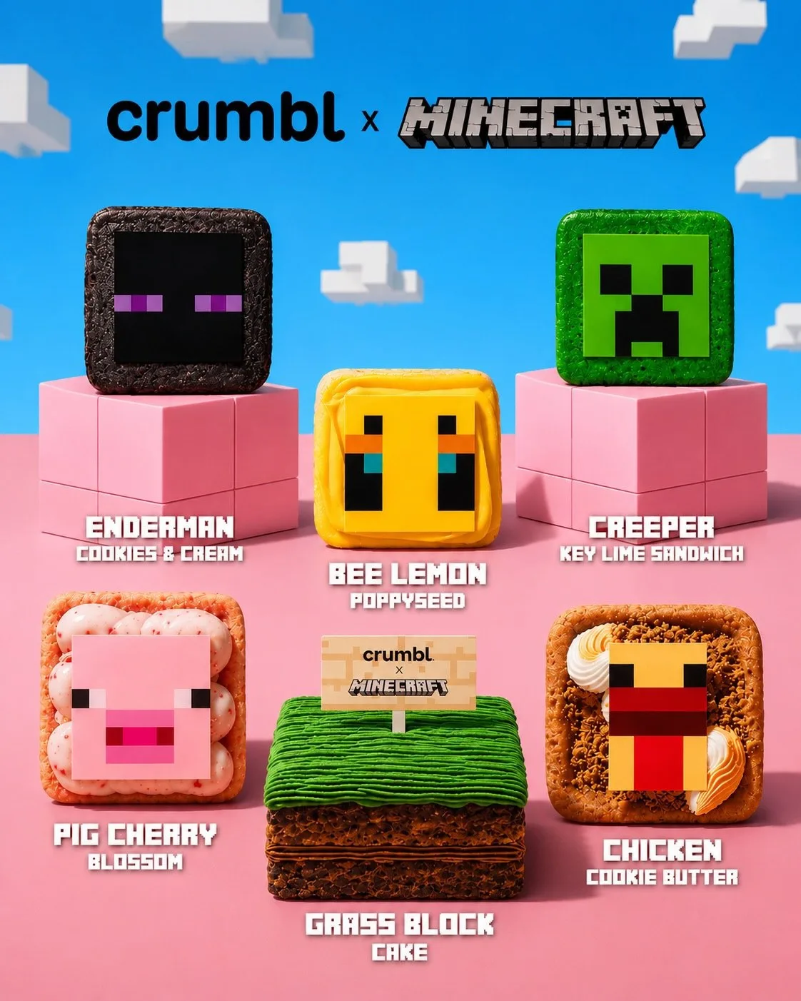 Crumbl объединился с Minecraft и выпустил десерты по мотивам легендарной игры 🍪⛏️