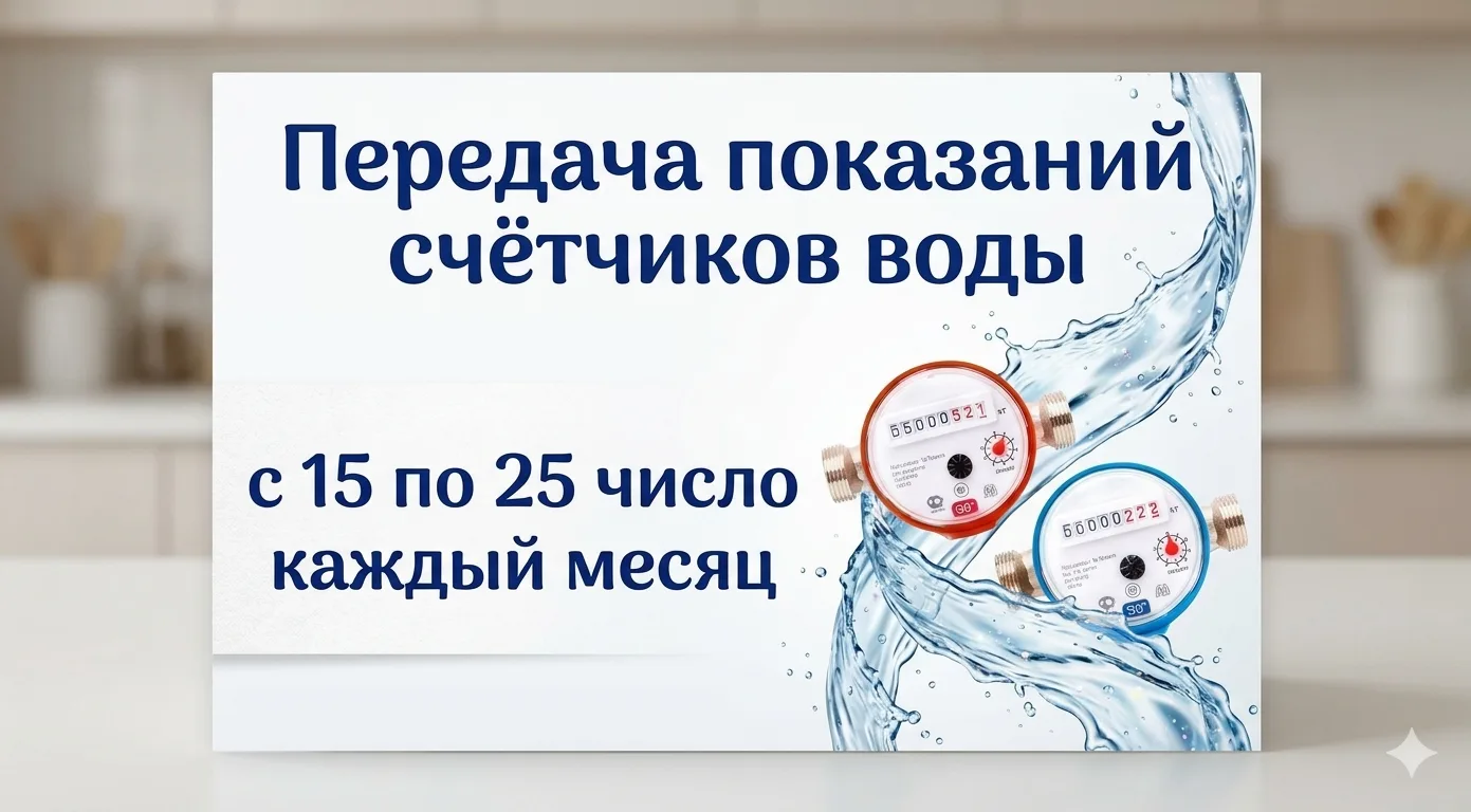 📌 Напоминаем, что передавать показания водосчётчиков необходимо с 15-го по 25-ое число...